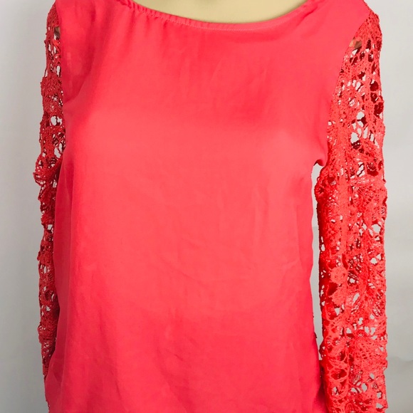🚩Lace Blouse long Sleeve Sz M Orange - Picture 4 of 6